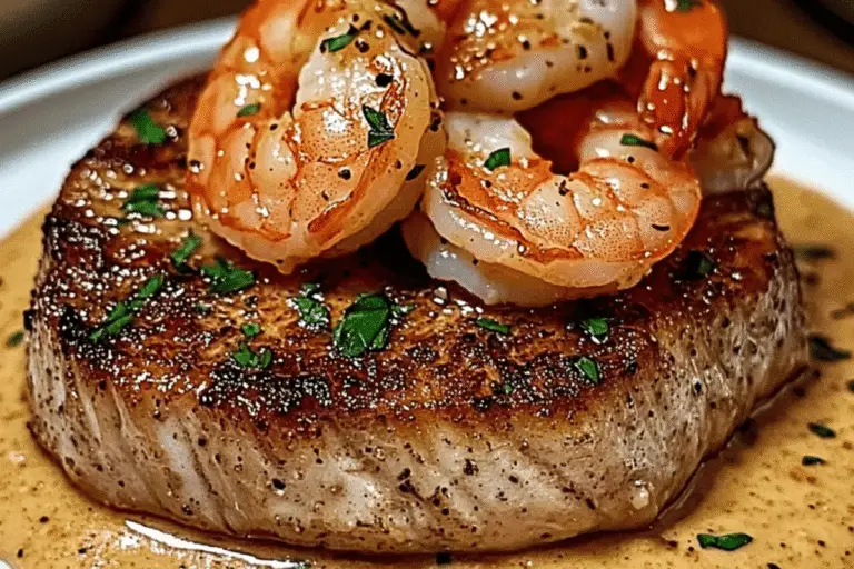 Surf and Turf Filet with Garlic Cream Shrimp